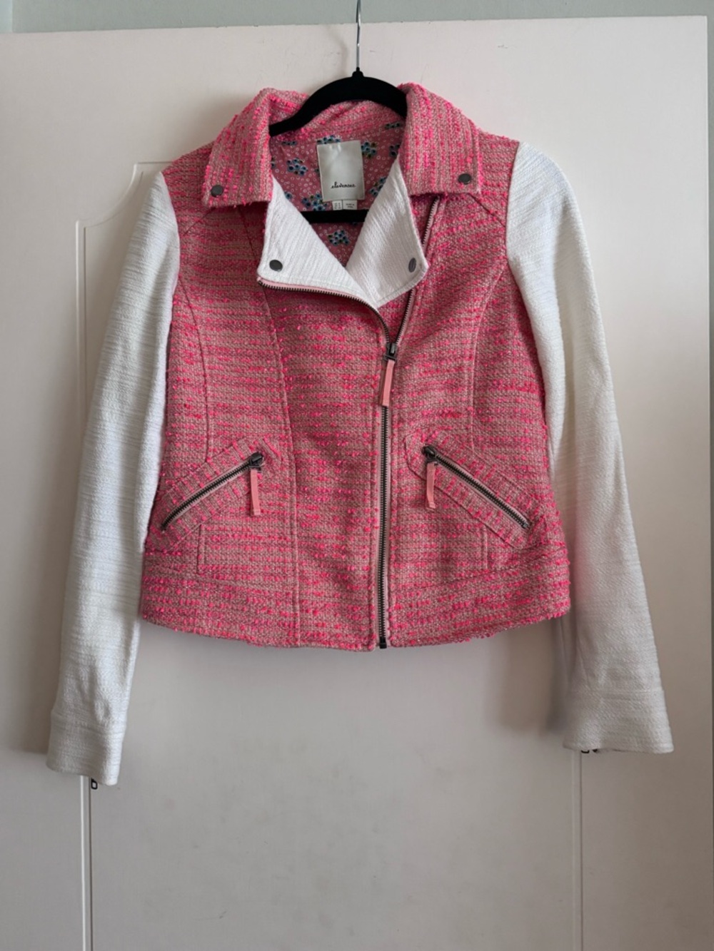 Anthropologie elevenses Blushed Tweed Moto Jacket - Coral Pink